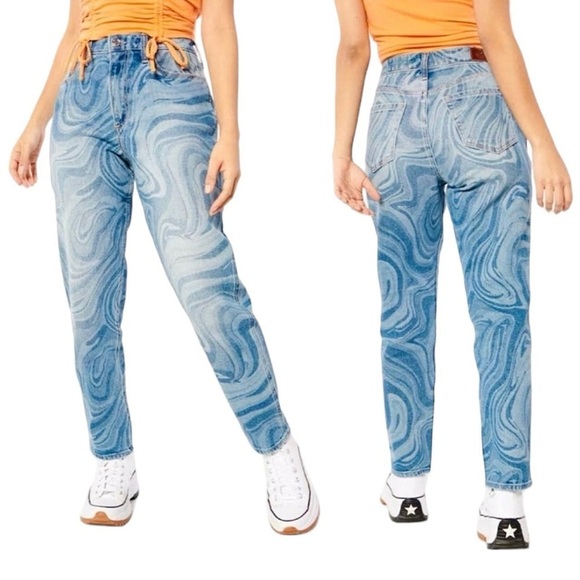 Hollister Curvy Hi-Rise Marble Denim Mom Jeans Size 28 - Picture 1 of 13